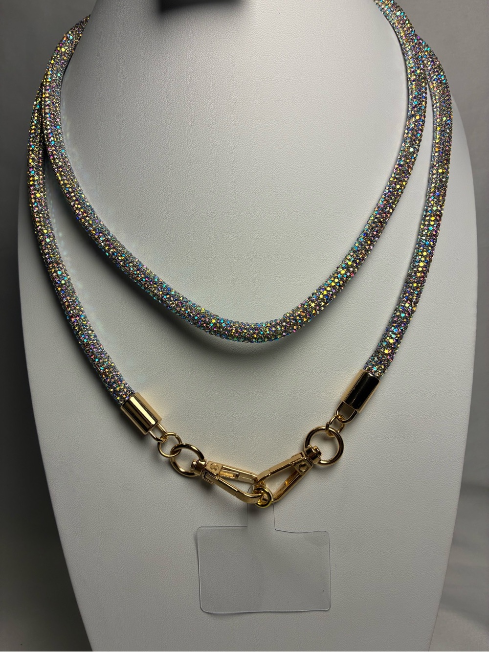 Iridescent Sparkle Phone Lanyard Crossbody Purse Strap with Gold Hardware